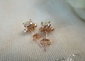 Gorgeous 18ct Rose Gold filled Opal glass cat / dog paw footprint stud Earrings