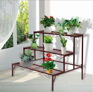 Levede Plant Stand 3 Tier Rectangle Metal Flower Pot Planter Corner Shelf Bronze