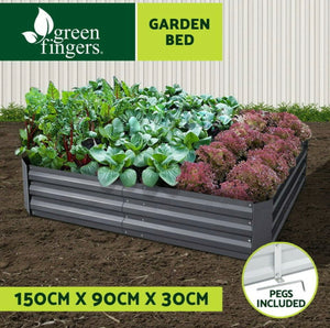 Garden Bed 150x90cm Galvanised Steel Raised Planter Aluminium Grey