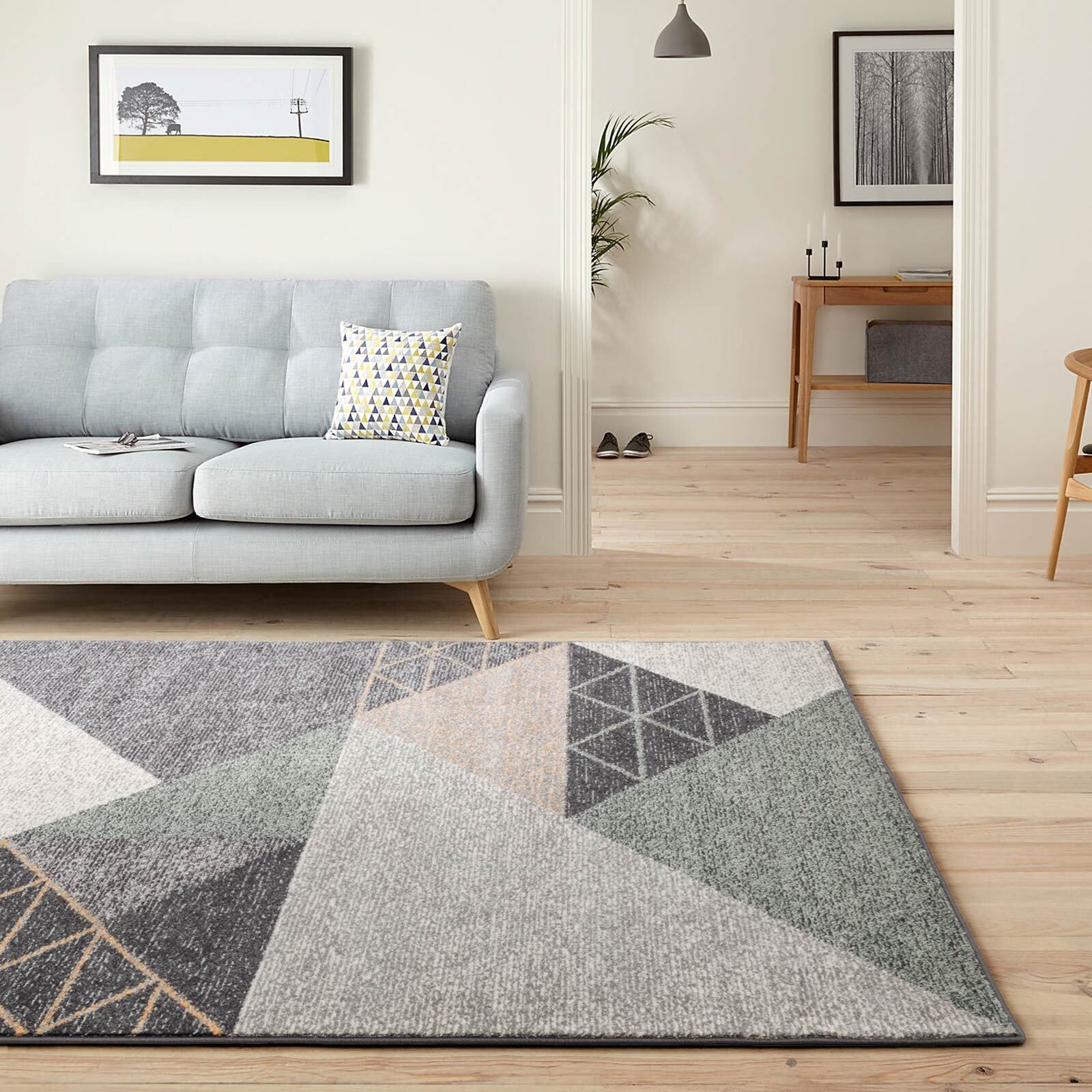 Extra Large Area Rug Charcoal Green Soft Triangle Carpet Rugs 240x340cm