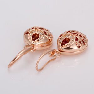 New 18K Rose GOLD Filled Vintage Filigree Crystal Drop Dangle Earrings Elegant