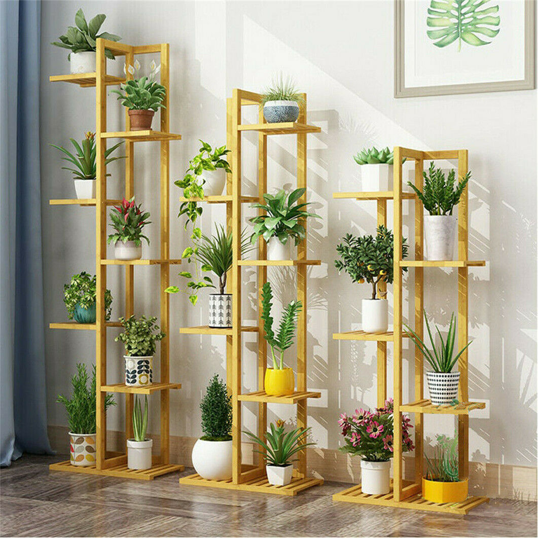 High Strength Bamboo Plant Stand Rack Multiple Flower Pot Holder Shelf Hold 50kg